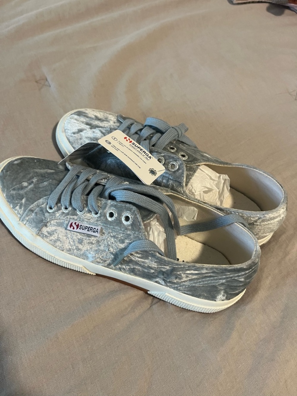 Superga Light Blue Velvet Low-Top Sneakers